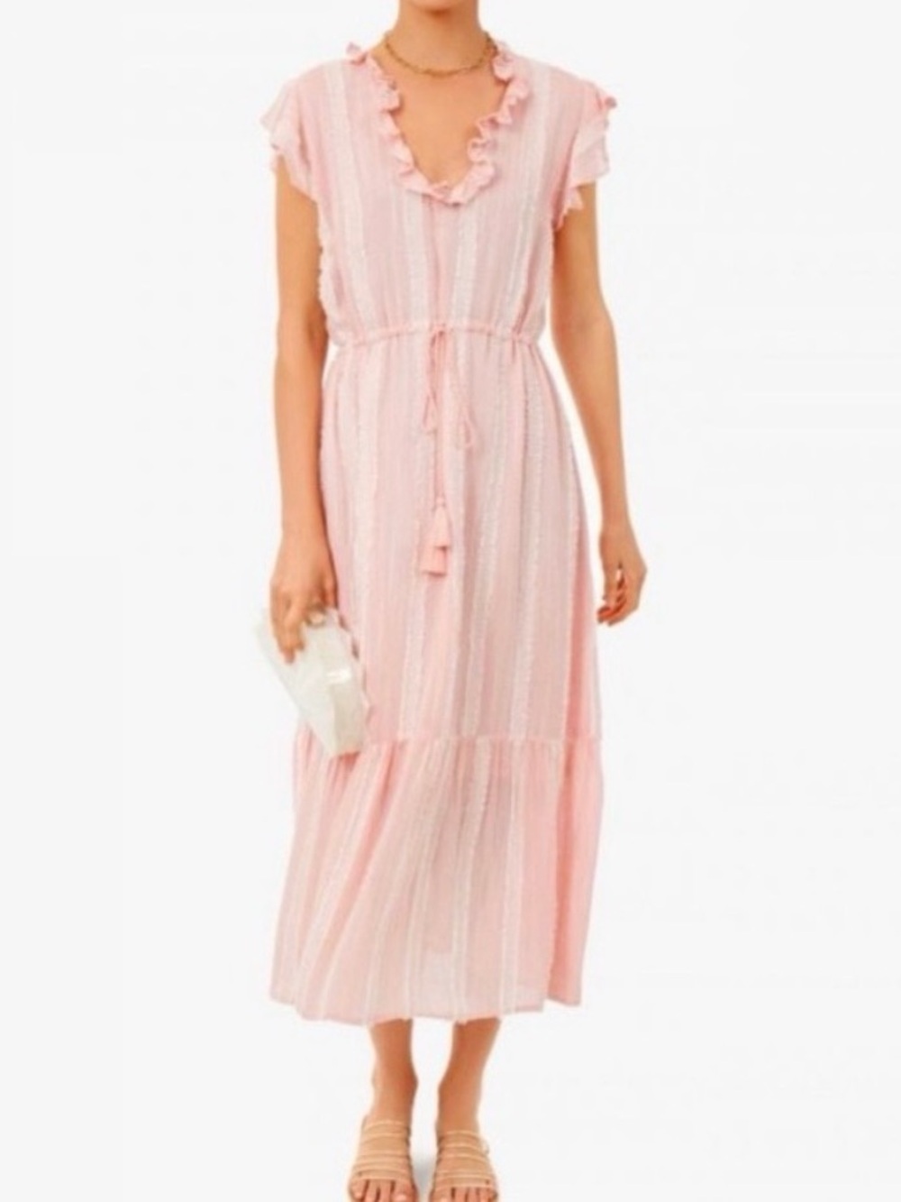 Tuckernuck Peachy Pampelonne Maxi Dress Ruffle Tassel Pink Size M - Picture 12 of 12